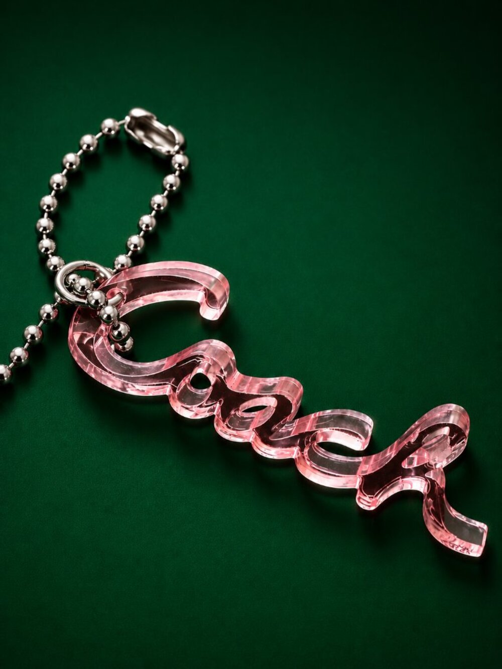 COACH Poppy Pink Acrylic Script Keychain Bag Charm Hang Tag Y2K Rare Fob